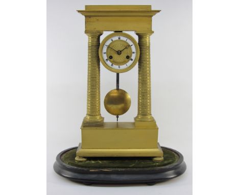 19th century French empire ormolu portico clock, striking on a bell, H32cm Condition Report Clean condition. Missing dome. Po