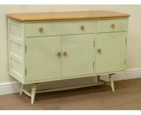 Ercol painted elm and stripped top sideboard fitted with two drawers and three cupboards, W123cm, H83cm, D46cm