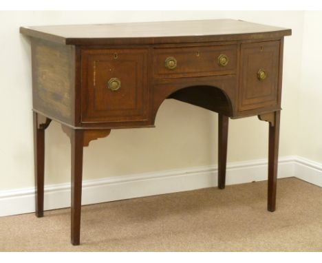 Georgian mahogany bow front sideboard fitted with three drawers, W115cm, H90cm, D66cm