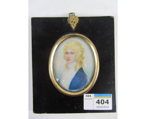 Bust Portrait of a Young Gentleman, Regency period oval miniature on ivory 7.5cm x 5.5cm in ebonised frame