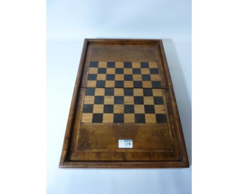 Victorian figured walnut and marquetry folding chess/backgammon board games box 34cm 