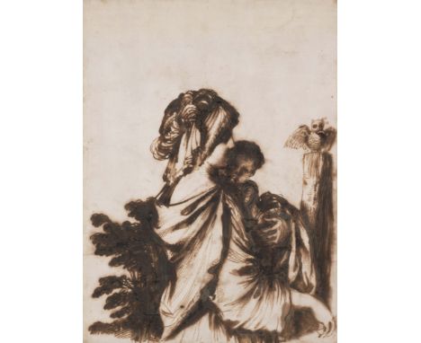 GUERCINO (GIOVANNI FRANCESCO BARBIERI) (ITALIAN 1591-1666) THE VIRGIN AND CHILD WITH AN OWLpen and brown ink, possibly bister