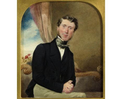 Frederick Frith (1819-1871)/Portrait of a Seated Gentleman Wearing a Black Coat/signed and dated 1850/watercolour, 15cm x 12.