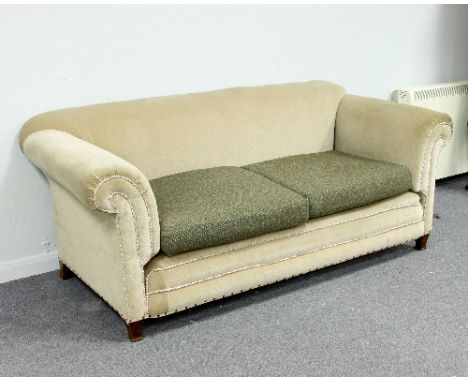 An upholstered two-seater sofa on square tapering front legs, 188cm wide