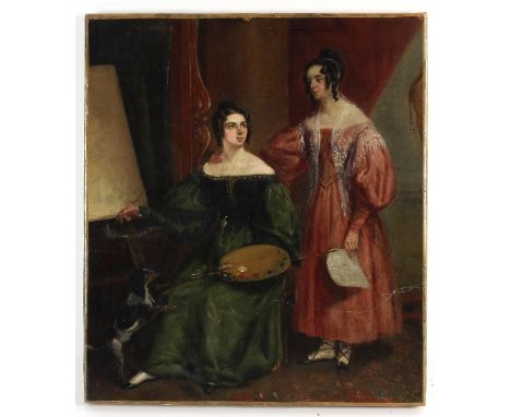 Mid 19th Century English School/Portrait of Two Sisters/one sitting at an easel, the other holding a letter/oil on canvas, 40