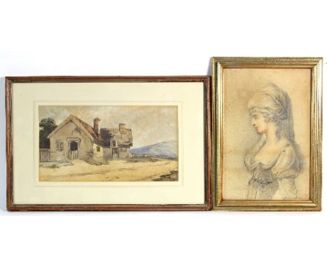 19th Century English School/Portrait of a Lady in a Turban/indistinctly signed Drewett and dated 1878/pencil and watercolour,