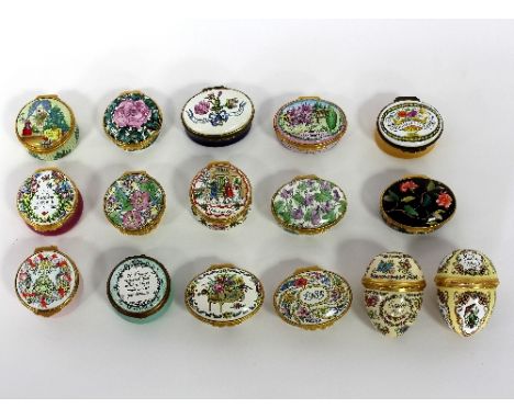 Sixteen enamel trinket boxes, mainly Halcyon Days, including two egg shaped examples   Condition Report:  Lot 264:Generally g