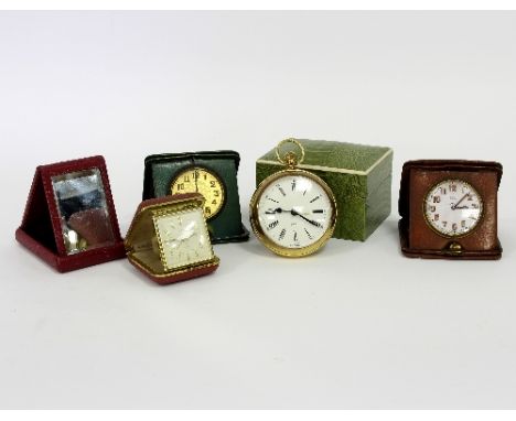 A folding bedside clock, the white enamel dial signed Asprey, fitted an eight-day movement, the case 10.5cm wide and sundry b