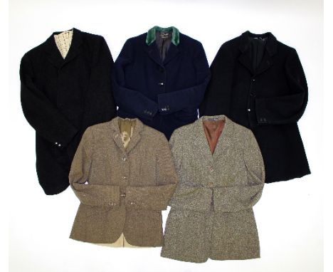 A Cotswold Hunt jacket by Strong Brothers, with green velvet collar, two black hunting jackets with Cotswold Hunt buttons and