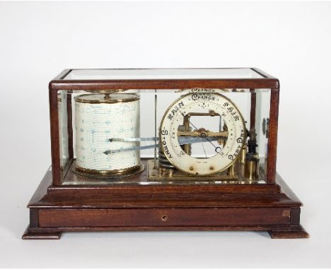 An Edwardian barograph in a mahogany framed case, 37cm wide   Condition Report:  Lot 101 - Clockwork movement in working orde