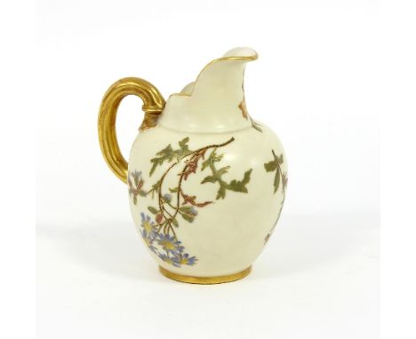 A Royal Worcester jug decorated flowers on an ivory ground, shape No.1094