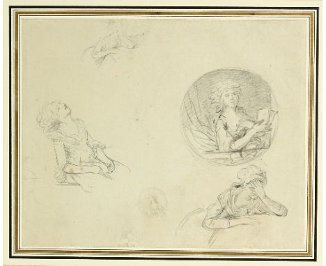 Attributed to Watteau de Lille/Portrait Sketches of a Young Lady/pencil on paper, 20cm x 24.5cm