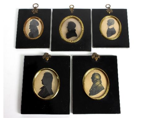 A group of five Georgian silhouettes, each oval in an ebonised frame, sitters include R Wynne and George Clarke Doughty, one 