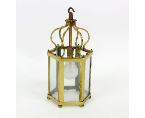 A six-glass hexagonal brass hanging lantern, approximately 35cm high