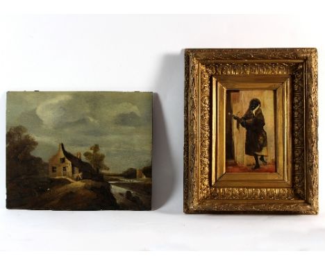 After R Ernst/North African Figure/oil on paper, possibly over a printed base, laid to panel, 27cm x 16cm and/19th Century Du