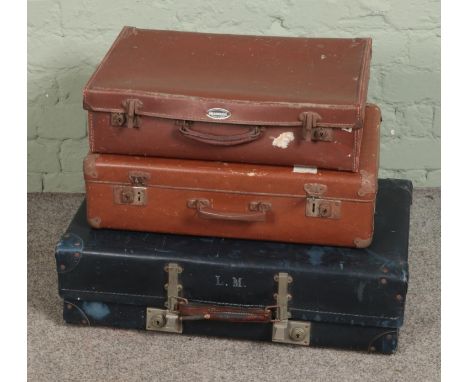 Three vintage suitcases to include Dreadnought and Revelation examples.  
