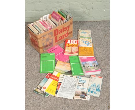A box of assorted British ordnance survey maps to include Yorkshire, Wales, Three Peaks, etc.  