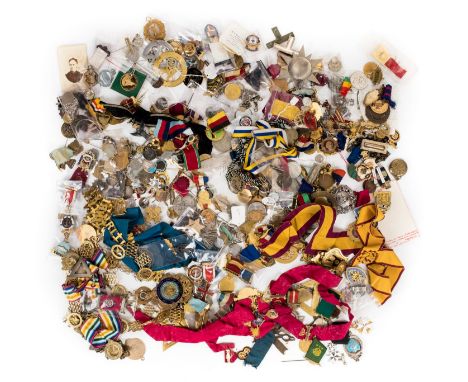 *Masonic Medals. A mixed collection of gilt metal Masonic and related badges,  including silver and enamel Falcon Lodge badge