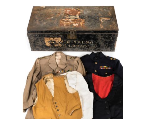 *Uniforms. Trunk and uniforms of Major G.M.K. Young,  comprising khaki tunic with S/T rank badges, all buttons and medal riba