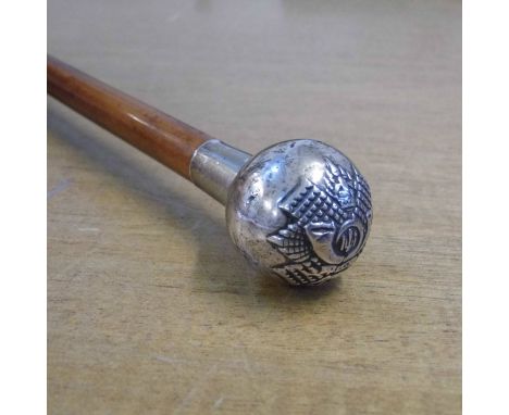 *Swagger Stick. A WWI Highland Light Infantry swagger stick,  the Malacca shaft with silver top hallmarked Birmingham 1916 an