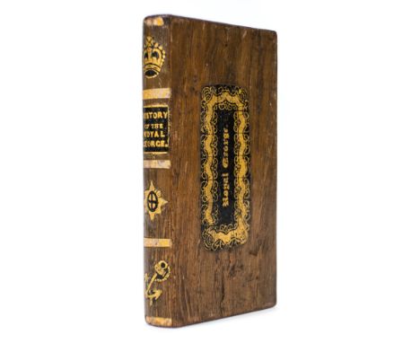 *HMS Royal George. A treen souvenir carved as a miniature book for the History of the Royal George,  with transfer printed de
