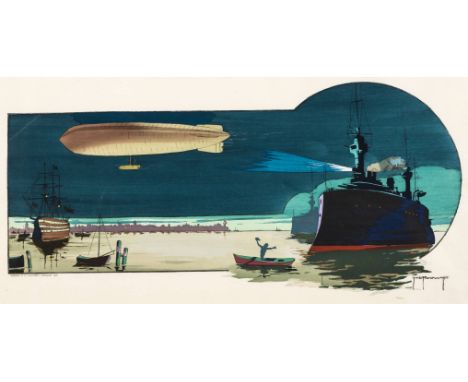 *Roowy (H.L.). 'War Preparations 1914',  an original pochoir lithograph published by Mabileau Paris, depicting an early Frenc
