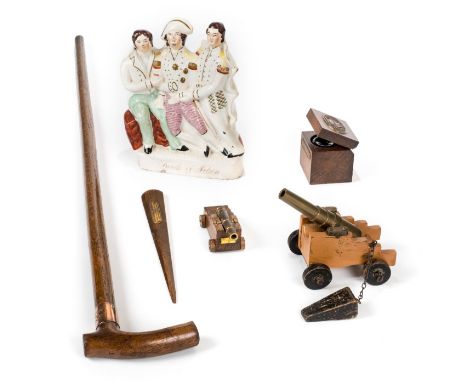 *Admiral Nelson. A collection of Nelson related collectables,  comprising an treen walking stick made of oak and copper from 