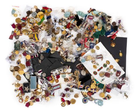 *Masonic Medals. A mixed collection of gilt metal Masonic and related badges,  including enamel Finsbury committee badges, ci