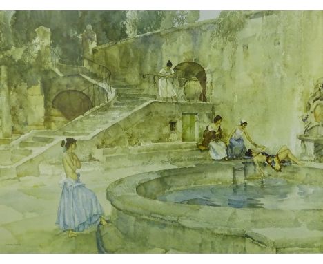 William Russell Flint (1880-1969). Chateau Garden, Languedoc, artist signed coloured print, 43.5cm x 56cm. 