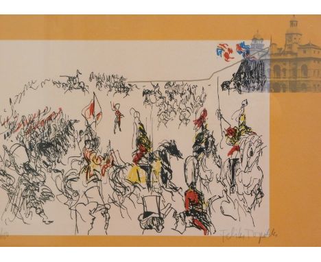 Feliks Topolski (1907-1989). Horse Guard's Parade, artist signed lithographic print 36/150, 46.5cm x 62cm.
