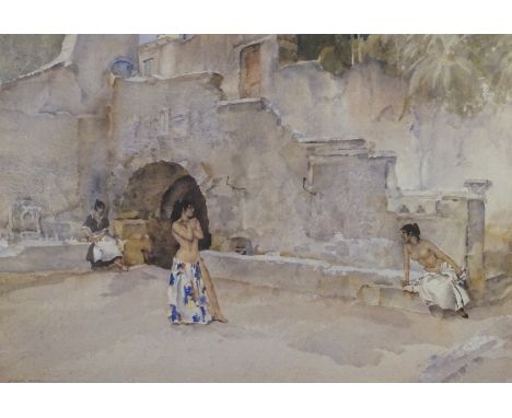 William Russell Flint (1880-1969). Models in an Italian Courtyard, limited edition coloured print, 626/650, 38cm x 53cm. 