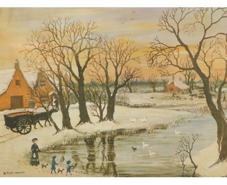 Helen Bradley (1900-1979). Our Christmas Ducks, artist signed print, watermarked, 38cm x 49cm.