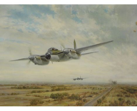 Gerald Davison Coulson (b.1926). Low level strike - 1943 - de Havilland B.MK.IV, artist signed coloured print, 56cm x 71cm.