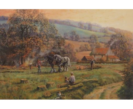 Martin Spencer-Coleman (b.1952). The Logging Field, artist signed coloured print, 43cm x 64cm.