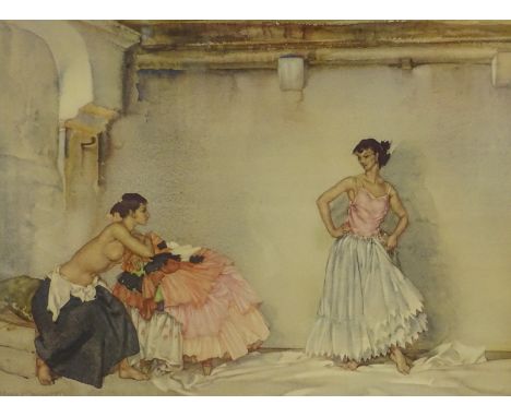 William Russell Flint (1880-1969). Casilda's white petticoat, artist signed coloured print, 48cm x 62.5cm. 