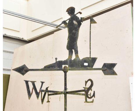 A weather vane surmounted with a figure of a golfer, 212cm including stand 