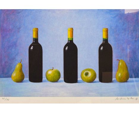 Andreas Scholz (b.1955) GermanRed Wine, Apples and PearsSigned and numbered 46/75, lithograph, 66cm by 97cm