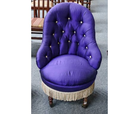 A 19th century cream painted and parcel gilt yellow velvet upholstered armchair; together with a Victorian button back chair 