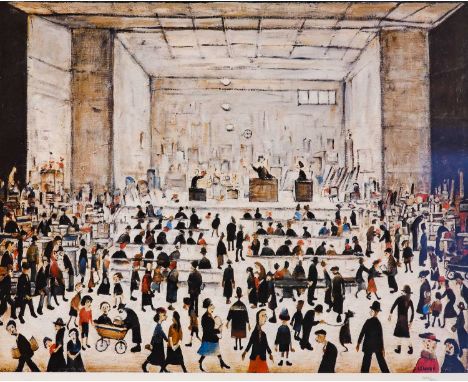 After Laurence Stephen Lowry RBA, RA (1887-1976)"The Auction"Numbered 425/850, a colour reproduction, 46cm by 56cmThis print 