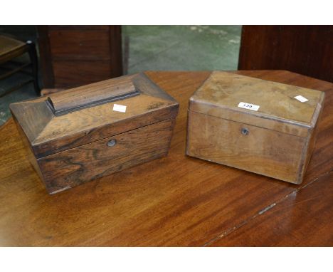 A 19th century rosewood tea caddy; a walnut tea caddy (2)