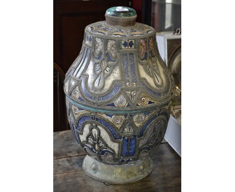 A Fez pottery metal mounted jar and cover, 