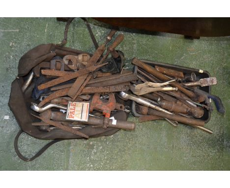 Tools; various including. 3/4" drive ratchet, extension bar and sockets, heavy duty spanners, rasps, files etc.(qty)