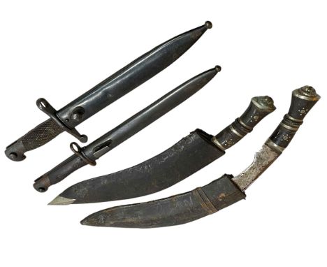 Two kukri knifes, Islamic? bayonet and a Spanish bayonet marked 'Toledo' 2047 with scabbard.