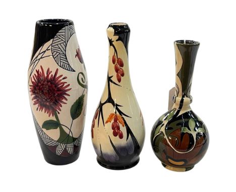 Three Black Ryden vases, 'Hawthorn' by Paul Adameic 21cm, 'Crescendo' vase by Sian Leeper 21cm and 'Autumns Call' by Emma Bos