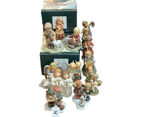 Collection of Berta Hummel figures including Shepherd, Jingle Bells and Holiday Harmony.
