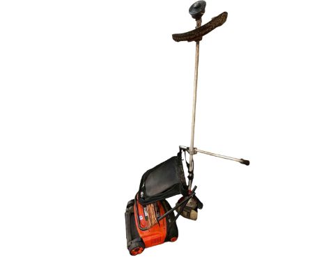 Kawasaki petrol strimmer, Black & Decker electric mower and five boxes of various tools.