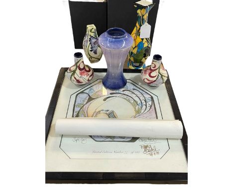 Collection of five Black Ryden vases including Fairy Ring, Echoes, Colourways Trial and two Salsa Swing and two Songbird prin