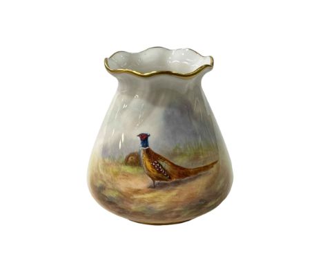 Royal Worcester pheasant vase by Leighton Maybury, 8.5cm.