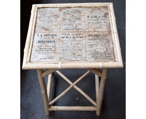 A painted bamboo side table together with a pair of Liberty style ceiling light shades, 35cmD