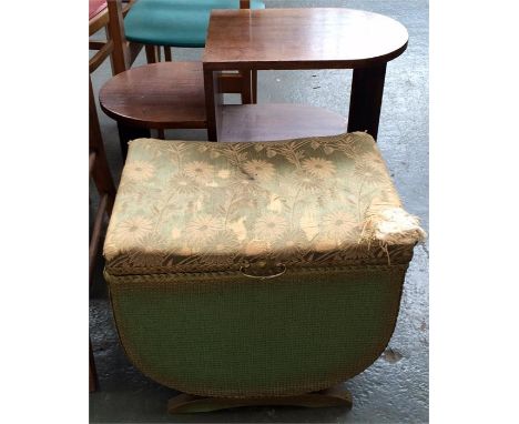 A 1960s shelf unit, 55cmH, together with a Lloyd Loom laundry basket